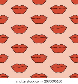 Female's Lip with Red Lipstick Pattern Background. Social Media Post. Flat Vector Illustration.