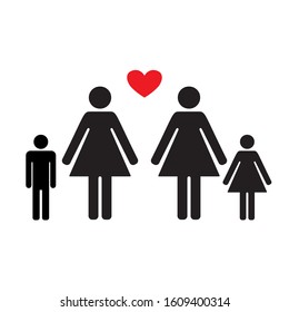 Females love sign, lesbian family with children