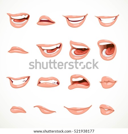 Female's mouth to express different emotional states objects isolated on white background