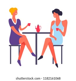 Females relaxing by drinking tea and talking vector