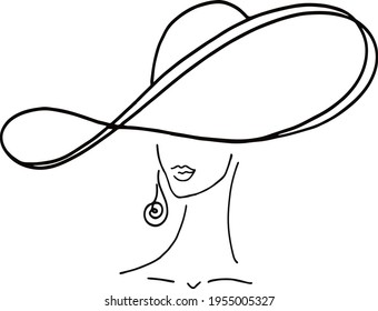 Femele  face line illustration. Hand drawn outline trendy illustration converted to vector. Abstract line face with earring, minimalistic concept.