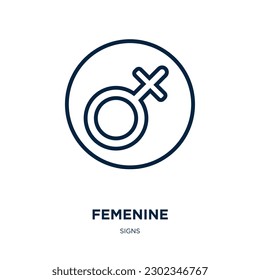 femenine icon from signs collection. Thin linear femenine, fashion, woman outline icon isolated on white background. Line vector femenine sign, symbol for web and mobile