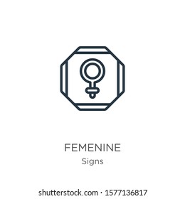 Femenine icon. Thin linear femenine outline icon isolated on white background from signs collection. Line vector sign, symbol for web and mobile