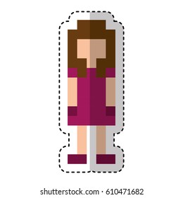 femenine pixelated avatar character icon vector illustration design