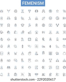 Femenism outline icons collection. Feminism, Activism, Gender, Equality, Liberty, Rights, Identity vector illustration set. Social, Inequality, Solidarity line signs