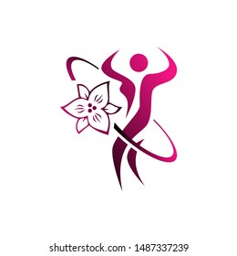 feminim women with flower decoration for healthy shilhouette woman fitness logo design vector template illustrations