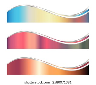 Feminine 3D Letterhead Divider Template, Business Separator Footer Illustration Set with Colorful Waves
