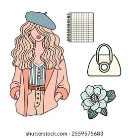 Feminine Aesthetic Vector Clip Art Set – Elegant Parisian Girl Collection