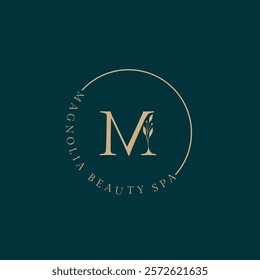 Feminine alphabet with floral frame minimalist logo template