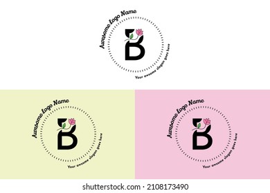 Feminine B Letter logo, modern minimalistic and floral badge templates for branding, identity, boutique, salon vector. Simple floral B  Letter Logo Design Vector.