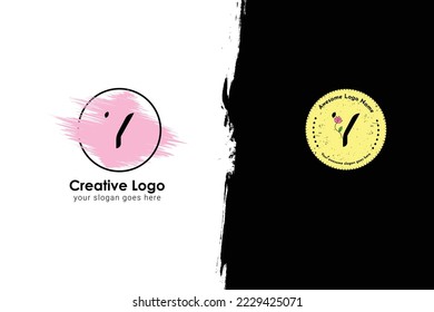 Feminine badge Y letter logo. Elegant watercolor background logo with round frame. Beautiful badge for branding and card composition design concept. Letter logo with flower.