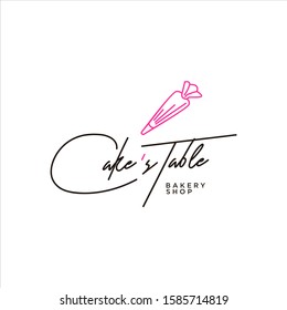Feminine Bakery Logo Design Pastry Shop Vector, Cake and Bake Graphic Template