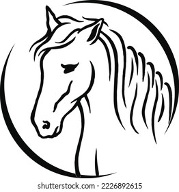 Feminine Beautiful Equestrian Horse Minimalist Outline Logo Icon Mascot Branding