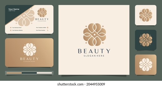 feminine beauty flower logo.luxury floral gold color, feminine salon, logo and business card design.