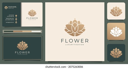 Feminine beauty flower. luxury design, concept, salon  spa line art shape logo abstract gold rose.