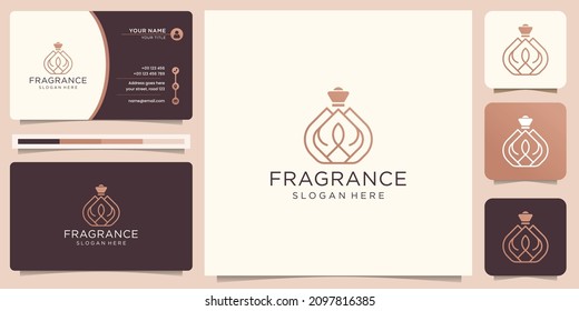 Feminine Beauty Perfume Logo Template. Creative Linear Style Fragrance, Spray Bottle, Luxury Design.