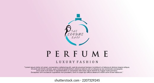 Feminine beauty perfume logo template. creative linear style fragrance, spray bottle, luxury design Premium Vector