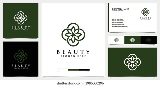 Feminine beauty salon and spa with floral logo line art. Icon and business card template