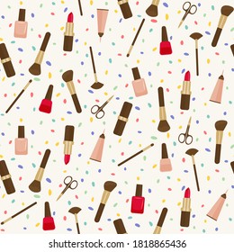 Feminine beauty tools seamless pattern - colorful makeup repeat print design