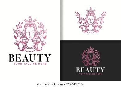 Feminine beauty woman gold line art natural unique logo template