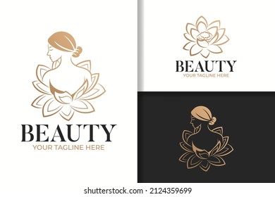 Feminine beauty woman and lotus logo template