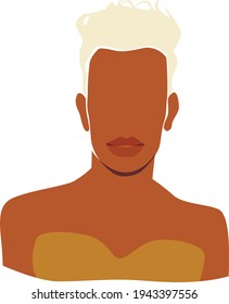 Feminine blonde man with stylish hairstyle on the white isolated background.