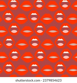 Patrón transparente vectorial de labios rojos descarados. Lipstick rojo maquillaje.