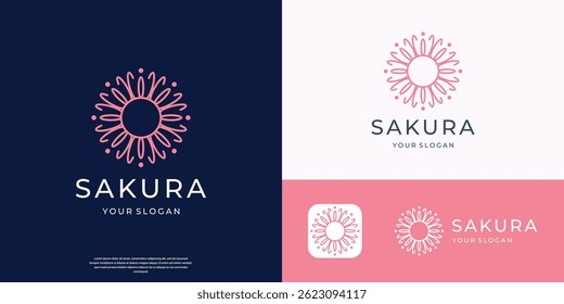 feminine cherry blossom logo minimalist line art design.