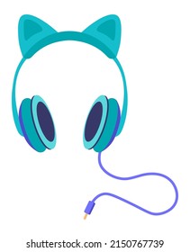 Auriculares femeninos o infantiles con orejas de gato, tecnologías modernas aisladas para escuchar música. Comunicación y entretenimiento para niños y adultos, cómico accesorio. Vector de estilo plano