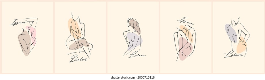 Feminine Concept Design Template And Illustration. Woman In Minimal Linear Style Fashion Illustration By Femininity, Beauty And Modern Art. Abstract Poster And T-shirt Print Vector