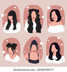 Feminine concept design template and illustration. Woman in minimal linear style Fashion illustration by femininity, beauty and modern art. Abstract poster and t-shirt print Vector