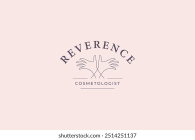Feminine crossed hands with elegant fingers line art logo design template vector illustration. Woman arms minimalist linear logotype for cosmetology beauty salon skin care cosmetic brand