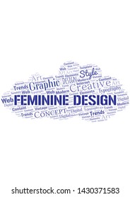 Feminine Design word cloud. Wordcloud made with text only.