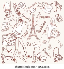 feminine doodles, Shopping in Paris