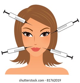 Feminine face with injections