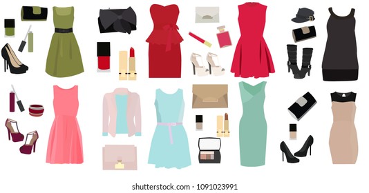 feminine fashion accessories, dress, shoes, accessories