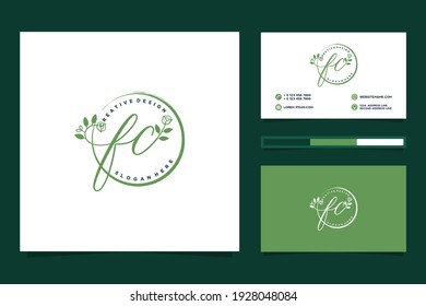 Feminine FC Initials logo collection  with business card template.