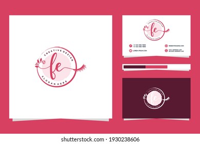 Feminine FE Initials logo collection  with business card template.