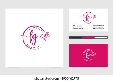 Colección del logotipo Feminine FG Initials con plantilla de tarjeta de visita.