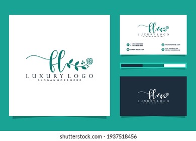 Colección del logotipo Feminine FL Initials con plantilla de tarjeta de visita.