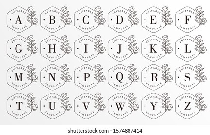 feminine floral badge letter logo template set vector