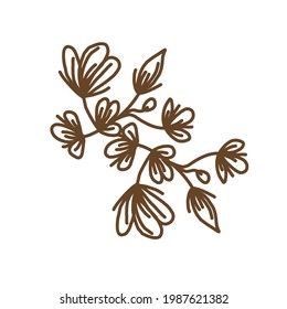 Feminine Floral Brand Logo Templates Beauty flowers Hand Drawn, Frame with Delicate Flowers, Branches, Plants. Decorative Outlined Vector Illustration. Floral Design Elements.