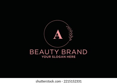 feminine floral letter A. beautiful caligraphic monogram flourish leaf boutique logo vector template stock illustration
