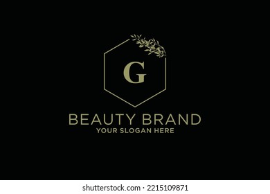 feminine floral letter G. beautiful caligraphic monogram flourish leaf boutique logo vector template stock illustration
