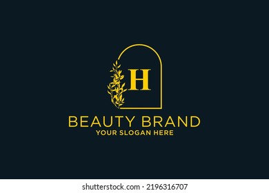 feminine floral letter H. beautiful caligraphic monogram flourish leaf boutique logo vector template stock illustration
