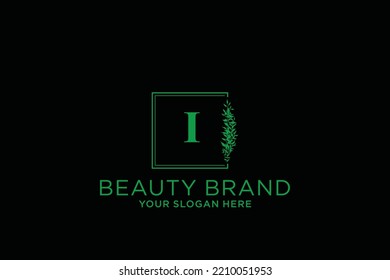 feminine floral letter I. beautiful caligraphic monogram flourish leaf boutique logo vector template stock illustration
