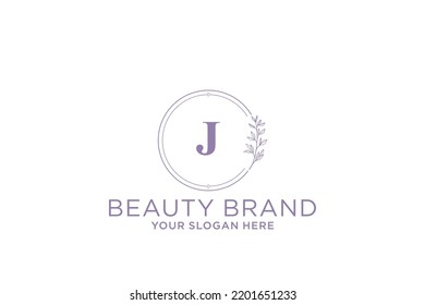 feminine floral letter J. beautiful caligraphic monogram flourish leaf boutique logo vector template stock illustration
