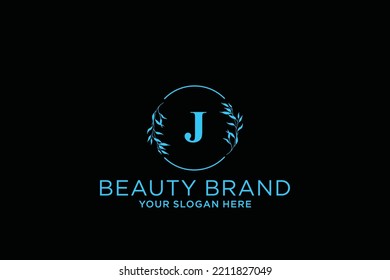 feminine floral letter J. beautiful caligraphic monogram flourish leaf boutique logo vector template stock illustration
