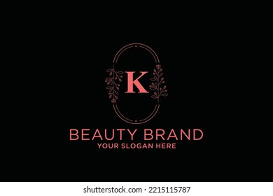 feminine floral letter K. beautiful caligraphic monogram flourish leaf boutique logo vector template stock illustration
