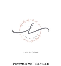 Blumenbrief L. schöne kaligraphische Monogramm florierende Blätter Boutique Logo Vektorgrafik Vorlage Stock Illustration.